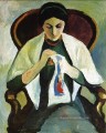 Frau Sticken in einem Sessel Porträt der Künstler Ehefrau August Macke